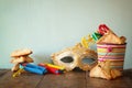 Purim celebration concept (jewish carnival holiday). selective focus