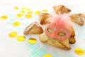 Purim celebration concept & x28;jewish carnival holiday& x29;. Traditional hamantaschen cookies Royalty Free Stock Photo
