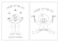 Purim coloring page with funny clowns -can be used for kids fun activity , educate and learning- vector- Happy purim