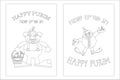 Purim coloring page with funny clowns -can be used for kids fun activity , educate and learning- vector- Happy purim