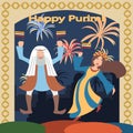 purim greetings, esther and mordecai dancing vector illustraitio