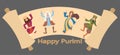 Purim greetings, Megillat Ester cartoon vector Royalty Free Stock Photo