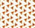 Purim hamantaschen seamless pattern. Jewish traditional dish on the holiday of . endless background, texture, wallpaper