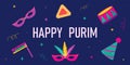 Purim.Happy Purim carnival.Jewish holiday.Hamantaschen cookies.