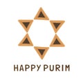 Purim holiday flat design icons of hamantashs in star of david s Royalty Free Stock Photo