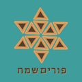 Purim holiday flat design icons of hamantashs in star of david s Royalty Free Stock Photo