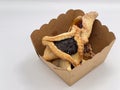 Purim jewish holiday cookies backed Hamentashen Ozen Haman in gift box