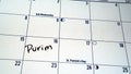 Purim marked on a calendar