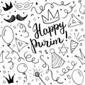 Purim seamless pattern. Traditional Jewish holiday elements, hand drawn background. vector illustration Royalty Free Stock Photo