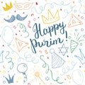 Purim seamless pattern. Traditional Jewish holiday elements, hand drawn background. vector illustration Royalty Free Stock Photo