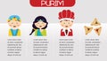 Purim Story. Symbols of Jewish holiday purim. infographics design