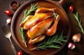 Purim, traditional Jewish dish, national Jewish cuisine, Cornish Game Hens with Garlic and Rosemary, baked