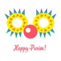 Purim in vintage style on white background. Cartoon greeting card with purim. Greeting colorful card . Vector illustration. Vector