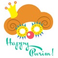 Purim in vintage style on white background. Cartoon greeting card with purim. Greeting colorful card . Vector illustration. Vector