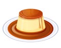 Purin dessert. Japanese Caramel Custard pudding topped with caramel sauce. Asian food. Vector illustration isolated on