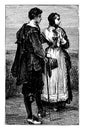 Puritan Costumes, vintage illustration Royalty Free Stock Photo