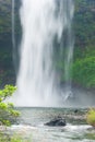 Purity of nature, scenery view of fresh waterfall in the morning. Tad E-Tu Itou waterfall drops over a cliff and tropical plants