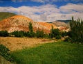 Purmamarca, small town in the Andes of Argentina, Cerro Siete Colores Seven Color Mountain in the province of Jujuy. Humahuaca