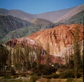 Purmamarca, small town in the Andes of Argentina, Cerro Siete Colores Seven Color Mountain in the province of Jujuy. Humahuaca