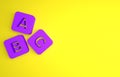 Purple ABC blocks icon isolated on yellow background. Alphabet cubes with letters A,B,C. Minimalism concept. 3D render Royalty Free Stock Photo