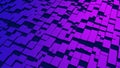 Purple abstraction with moving square elements, cool purple light and shadows. Beautiful, voluminous texture. 3D image