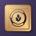 Purple Agricultural soil test and results icon isolated on purple background. Digital soil analysis. Gold square button