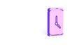 Purple Alarm clock app smartphone interface icon isolated on white background. Minimalism concept. 3d illustration 3D