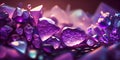 Purple amethyst crystals, close-up horizontal background, digital illustration