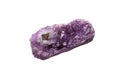 Purple Amethyst stone with shiny crystals. Rock slice Stock photo isolated on white background. Nature decoration piece