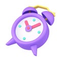 Purple analogue vintage alarm clock for morning reminder, deadline notification 3d icon vector Royalty Free Stock Photo