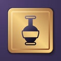 Purple Ancient amphorae icon isolated on purple background. Gold square button. Vector
