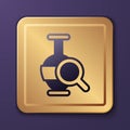 Purple Ancient amphorae icon isolated on purple background. Gold square button. Vector