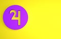 Purple Ancient astrological symbol of Jupiter icon isolated on yellow background. Astrology planet. Zodiac and astrology