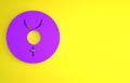 Purple Ancient astrological symbol of Mercury icon isolated on yellow background. Astrology planet. Zodiac and astrology