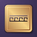 Purple Ancient Greek pattern icon isolated on purple background. Gold square button. Vector