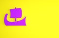 Purple Ancient Greek trireme icon isolated on yellow background. Minimalism concept. 3d illustration 3D render