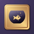 Purple Aquarium with fish icon isolated on purple background. Round glass aquarium. Aquarium for home and pets. Gold Royalty Free Stock Photo