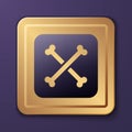 Purple Archeology icon isolated on purple background. Gold square button. Vector
