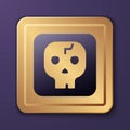 Purple Archeology icon isolated on purple background. Gold square button. Vector
