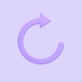 Purple arrow icon, update symbol isolated on purple background