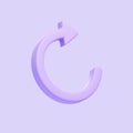 Purple arrow icon, update symbol isolated on purple background