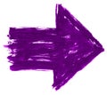 Purple arrow sign has drawn by paint brushstroke and has a grange watercolor texture