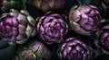 Purple artichocke on black, flat lay, top view, AI generative Royalty Free Stock Photo