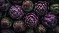 Purple artichocke on black, flat lay, top view, AI generative Royalty Free Stock Photo