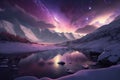 Purple aurora in white snow mountain Royalty Free Stock Photo
