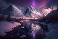 Purple aurora in white snow mountain Royalty Free Stock Photo