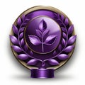 a purple award with a laurel leaf on it