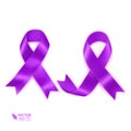 Set of Purple awareness ribbons for general cancer awareness, Lupus awareness, drug overdose, domestic violence, Alzheimer disease
