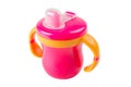Purple baby bottle, cup with handles, isolated