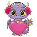 Purple Baby Dragon with heart and fur headphones